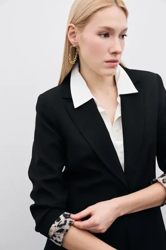 Single Collar Classic Jacket - Black-BLACK - 6