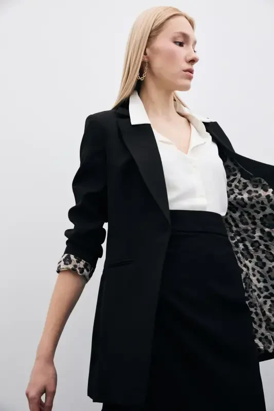 Single Collar Classic Jacket - Black-BLACK - 7