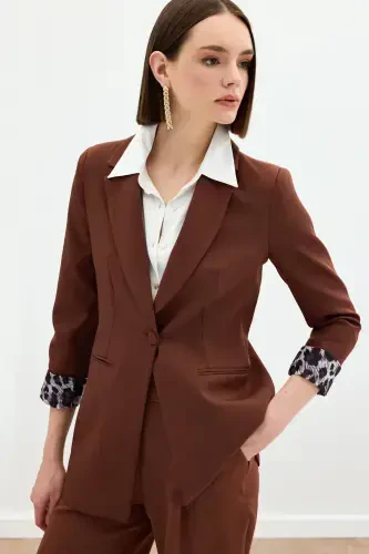 Single Collar Classic Jacket - Coffee-COFFEE - 3