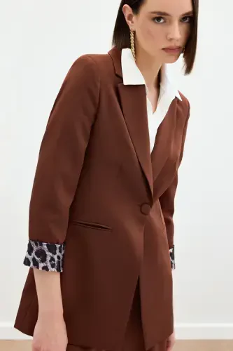 Single Collar Classic Jacket - Coffee-COFFEE - 4
