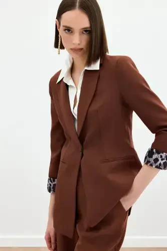 Single Collar Classic Jacket - Coffee-COFFEE - 5