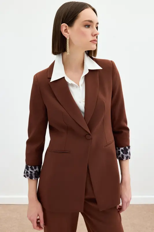 Single Collar Classic Jacket - Coffee-COFFEE - SATEEN
