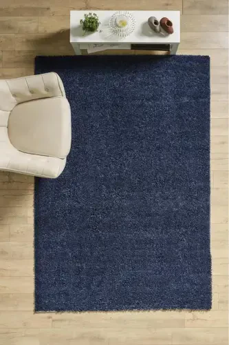 Single Color Plain Dark Blue Soft Fleece Plush Shaggy Carpet Living Room Runner Kitchen Rug-Space blue - 1