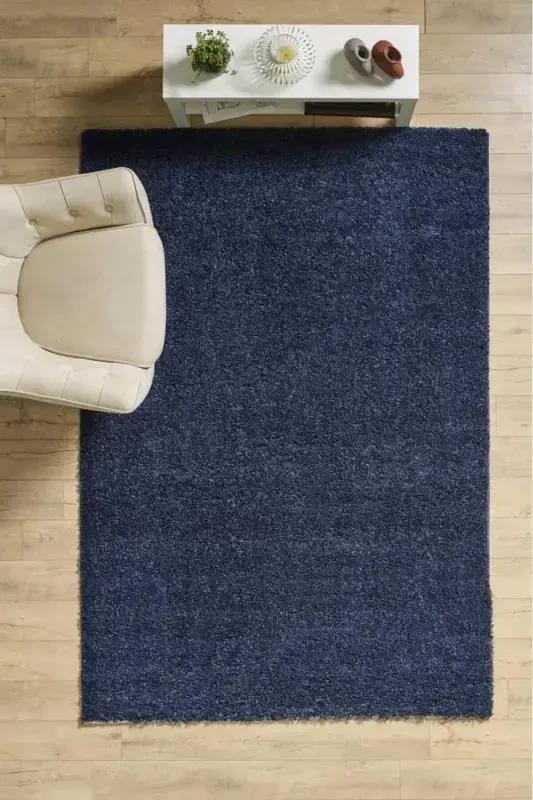 Single Color Plain Dark Blue Soft Fleece Plush Shaggy Carpet Living Room Runner Kitchen Rug-Space blue - 1