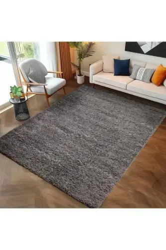 Single Color Plain Gray Soft Fleece Plush Shaggy Carpet Living Room Hallway Kitchen Rug-Gray - 6