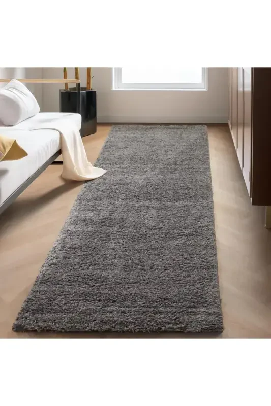 Single Color Plain Gray Soft Fleece Plush Shaggy Carpet Living Room Hallway Kitchen Rug-Gray - 7