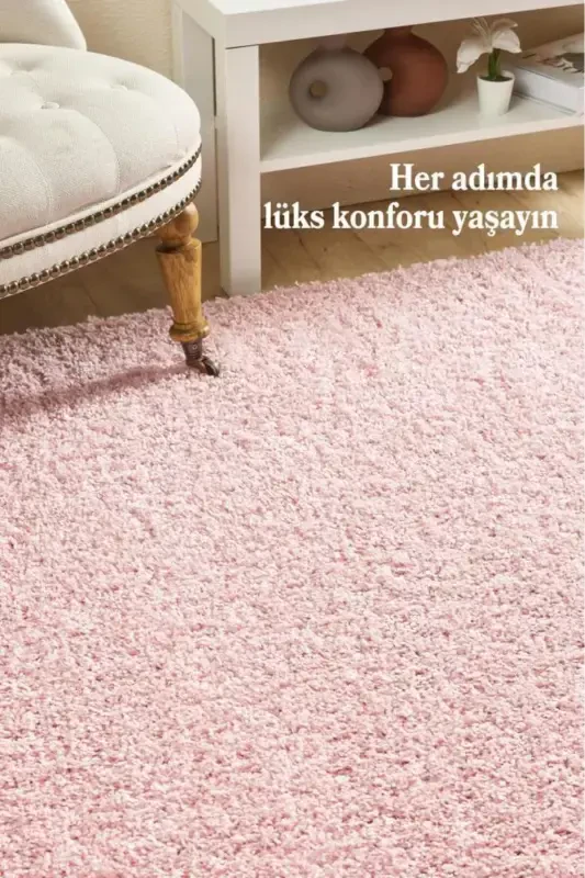 Single Color Plain Pink Soft Fleece Plush Shaggy Carpet Living Room Hallway Kitchen Rug-Pink - 2