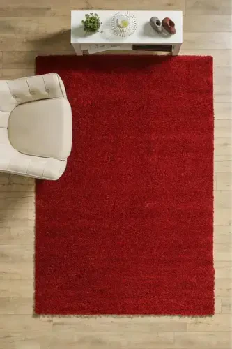 Single Color Plain Red Soft Fleece Plush Shaggy Carpet Living Room Runner Kitchen Rug - Red - 1