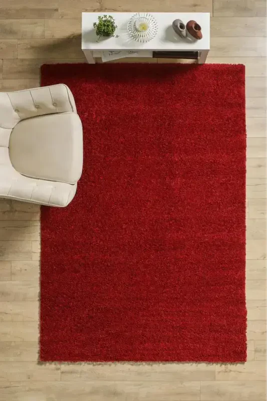 Single Color Plain Red Soft Fleece Plush Shaggy Carpet Living Room Runner Kitchen Rug - Red - 1