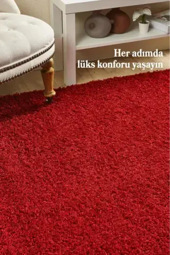 Single Color Plain Red Soft Fleece Plush Shaggy Carpet Living Room Runner Kitchen Rug - Red - 2