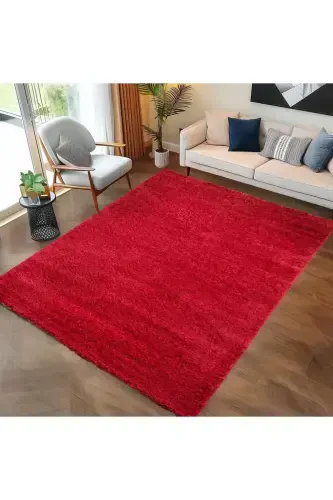 Single Color Plain Red Soft Fleece Plush Shaggy Carpet Living Room Runner Kitchen Rug - Red - 6