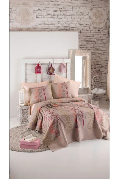 Single Natural Printed Urla Beige Blanket - 3