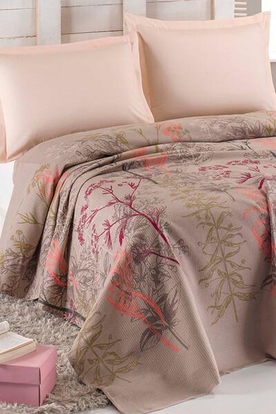 Single Natural Printed Urla Beige Blanket - EPONJ HOME (1)