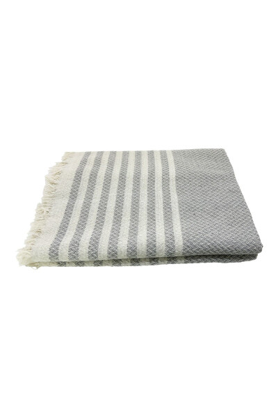 Single Person Blanket with Knit Pattern and Tassels 170x220 Cm - 1