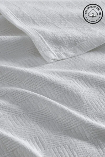 Single-Person Cotton Blanket with Small Checkered Pattern Hotel-Style Luxury Blanket White - 5