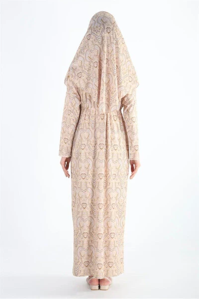 Single Piece Headscarf Wrinkled Patterned Prayer Modest Dress - 6