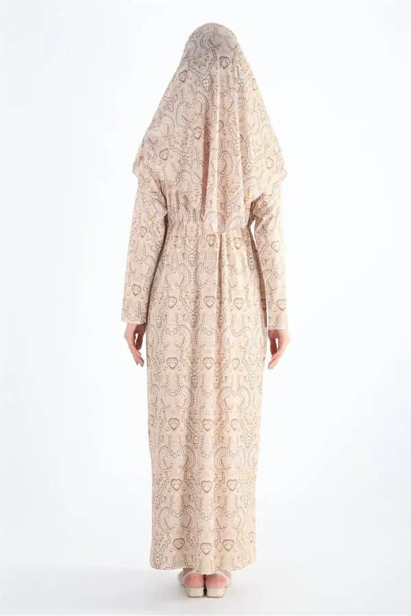 Single Piece Headscarf Wrinkled Patterned Prayer Modest Dress - 6