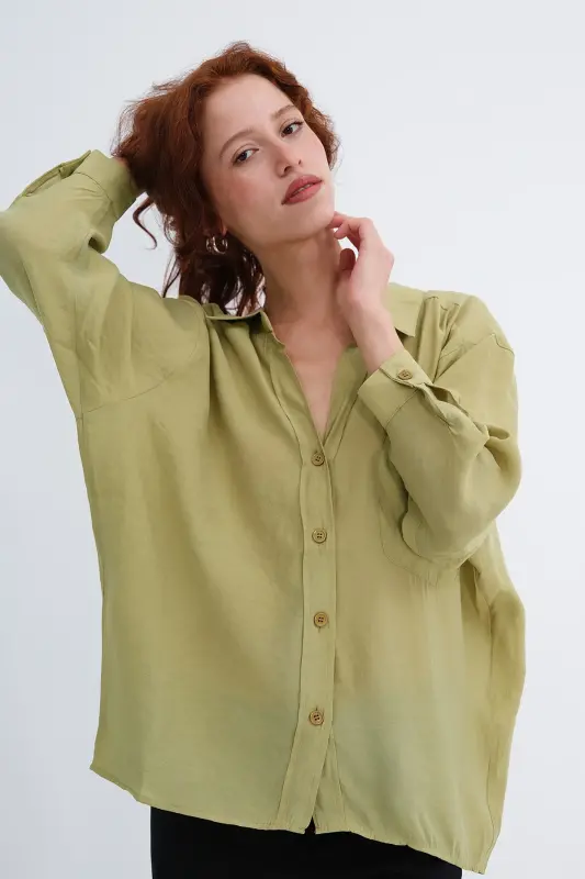 Single Pocket Oversize Shirt G4612-z2-OIL GREEN - 4