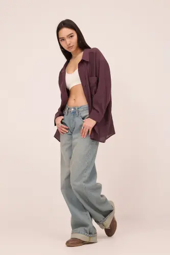 Single Pocket Oversize Shirt G4612-Z2-Plum - 1