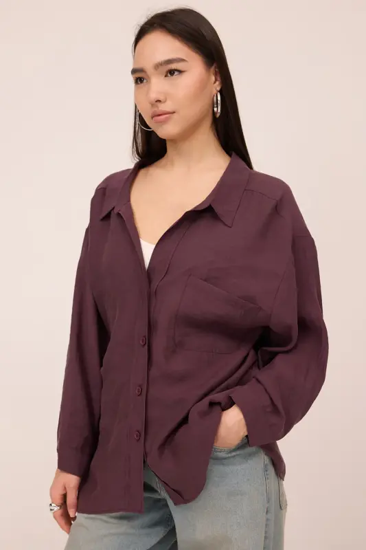 Single Pocket Oversize Shirt G4612-Z2-Plum - 2
