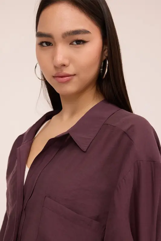 Single Pocket Oversize Shirt G4612-Z2-Plum - 3