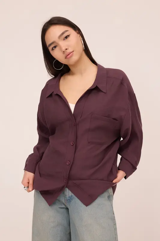 Single Pocket Oversize Shirt G4612-Z2-Plum - 4