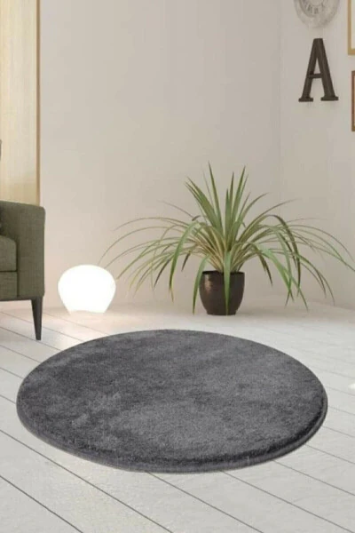 Single Round Post Plush Bath Mat Anti-Slip Base Anthracite 100x100 - SARAR