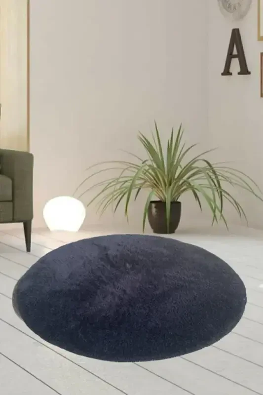 Single Round Post Plush Bath Mat Gel Non-Slip Base Black 100x100-Black - SARAR