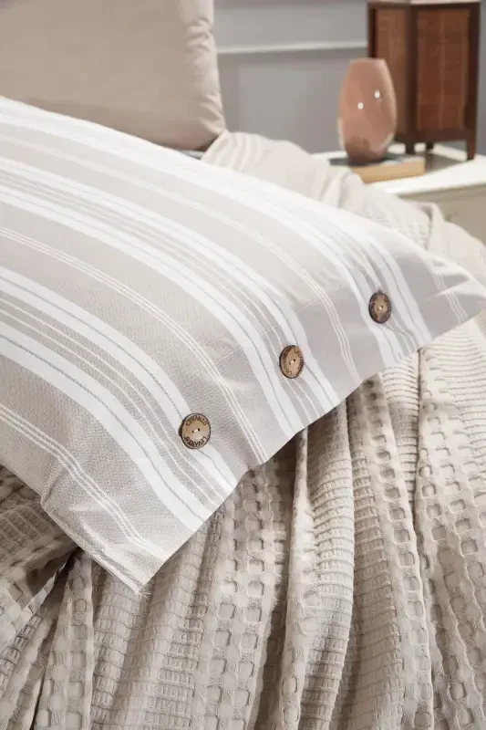 SINGLE SIZE 3 PIECE PIQUE SET ESTIVO BEIGE-BEIGE - 4