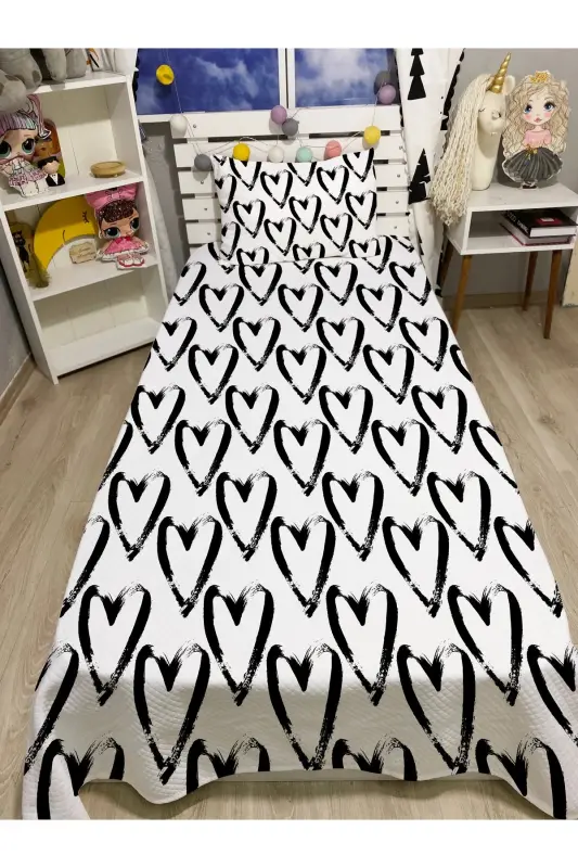 Single Size ROMANTIC BLACK Hearted pique set-ROMANTIC BLACK - YOK YOK EVIM EVE DAIR HER ŞEY