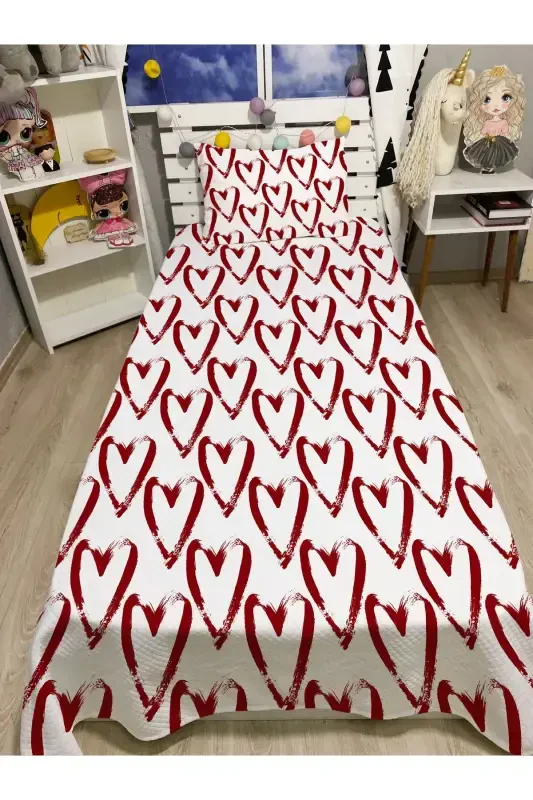 Single Size ROMANTIC RED Hearted pique set-ROMANTIC RED - 1