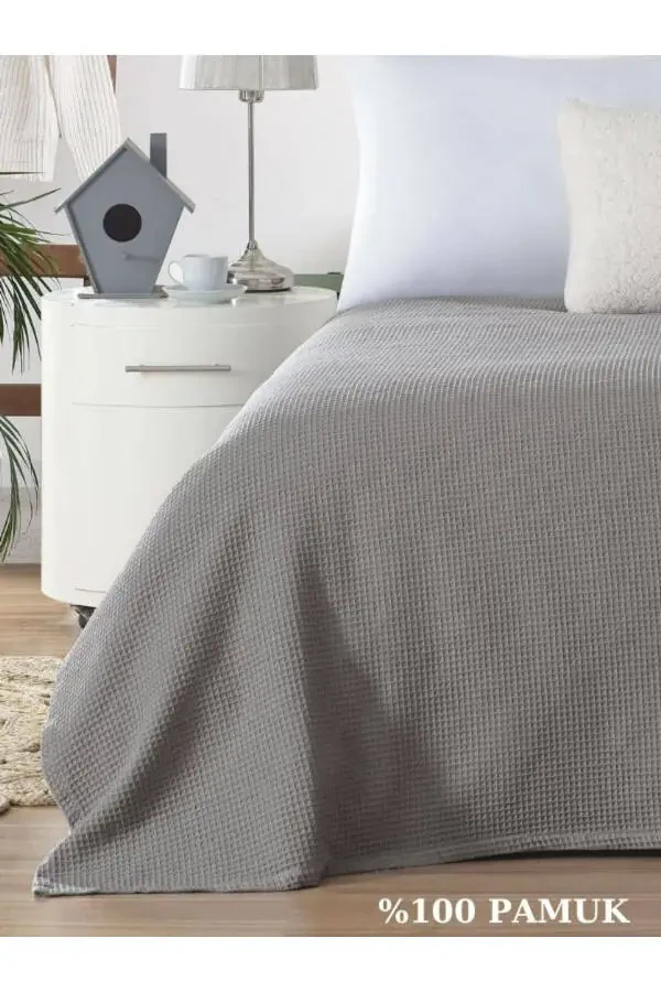 Single Waffle Pattern Cotton Bedspread Hotel Style Luxury Duvet White/Colored - 5