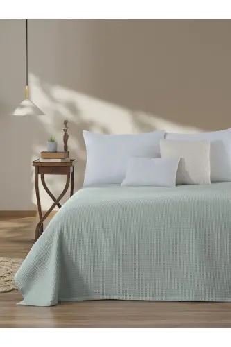 Single Waffle Patterned 100% Cotton Bedspread Hotel Style Luxury Pike - VESSİNOHOME (1)