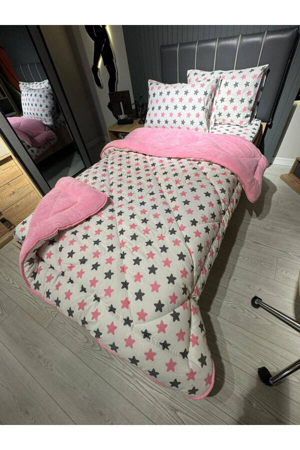 Single Welsoft Fluffy Sleep Set (With Elastic Sheet) Pink Star - 3