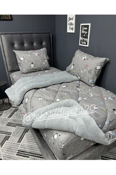 Single Welsoft Fluffy Sleep Set (With Fitted Sheet) Space Smoke - 16