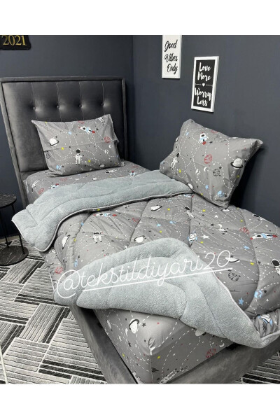 Single Welsoft Fluffy Sleep Set (With Fitted Sheet) Space Smoke - 11