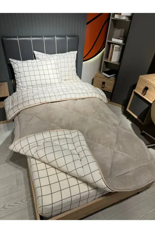 Single Welsoft Puffy Sleep Set (Fitted Sheet) Cream Square - 3