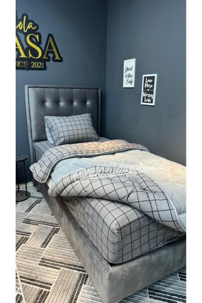 Single Welsoft Puffy Sleep Set (Fitted Sheet) Smoky Square - TEKSTILDIYARI