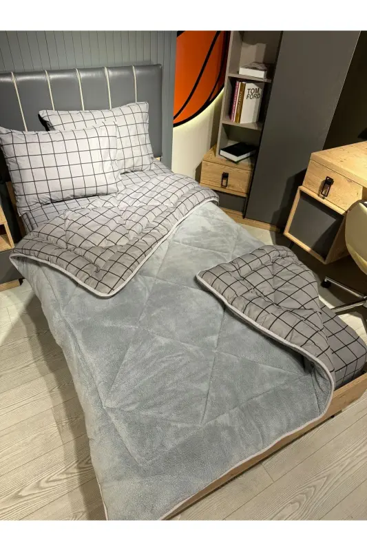 Single Welsoft Puffy Sleep Set (With Fitted Sheet) Smoke Square - 5