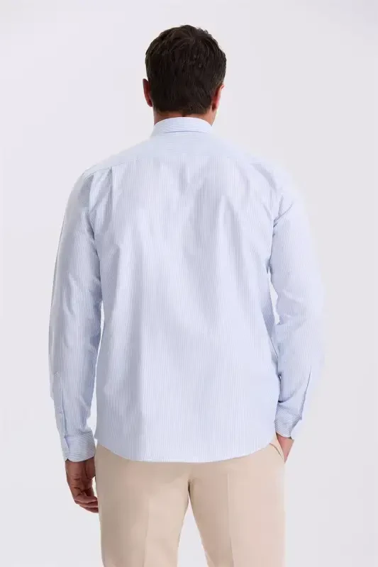 Синяя 100% хлопковая рубашка Comfort Fit с пуговицами на воротнике - 4