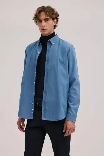 Синяя джинсовая рубашка Comfort Fit из 100% хлопка - JAKAMEN (1)