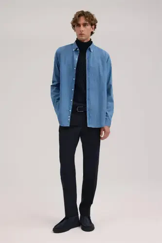 Синяя джинсовая рубашка Comfort Fit из 100% хлопка - JAKAMEN (1)