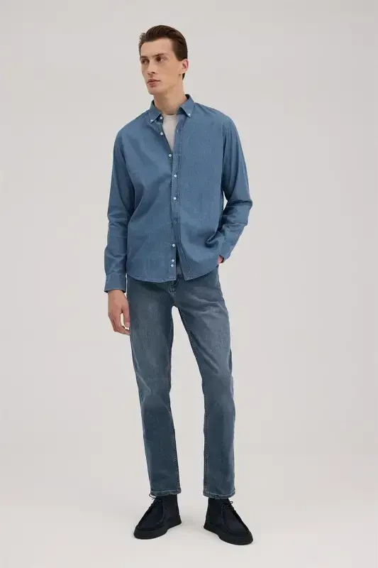 Синяя джинсовая рубашка Comfort Fit из 100% хлопка - 2