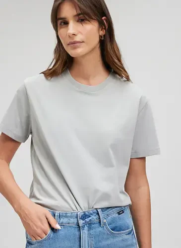 Синяя футболка женская с круглым вырезом серая M1600965-70075-BASIC SHORT SLEEVE T - 1
