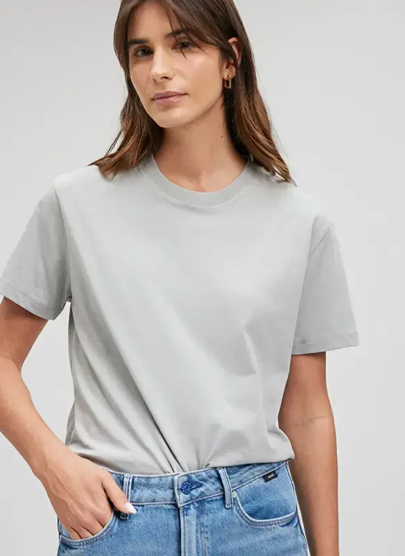 Синяя футболка женская с круглым вырезом серая M1600965-70075-BASIC SHORT SLEEVE T - MAVI