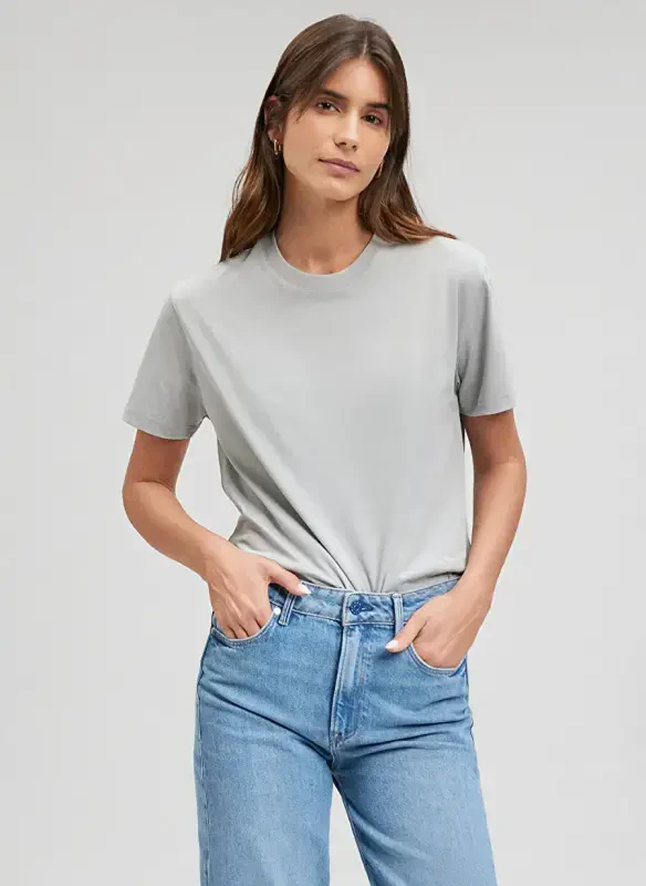 Синяя футболка женская с круглым вырезом серая M1600965-70075-BASIC SHORT SLEEVE T - 2