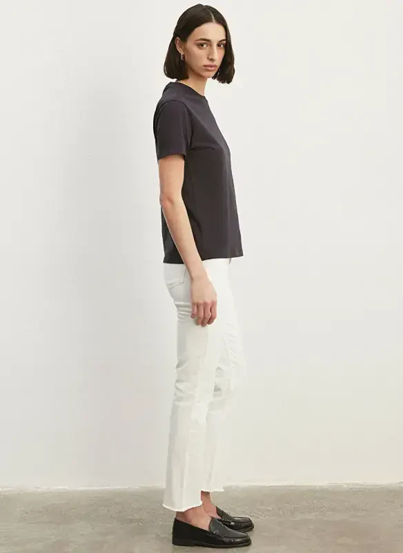 Синяя футболка женская с круглым вырезом серая M1600965-70087-BASIC SHORT SLEEVE T - 4