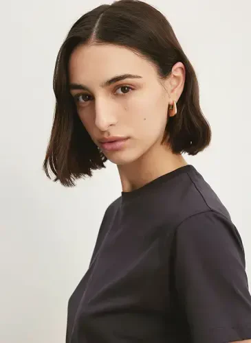 Синяя футболка женская с круглым вырезом серая M1600965-70087-BASIC SHORT SLEEVE T - 5