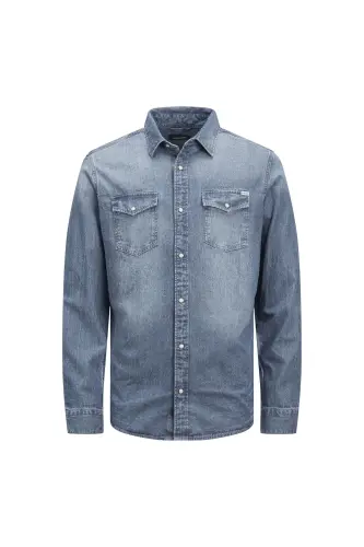 Синяя клетчатая мужская рубашка от JJESHERIDAN SHIRT L/S NOOS. - 7