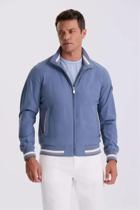 Синяя куртка Comfort Fit со стойкой воротником, свободного кроя, для всех сезонов - 3